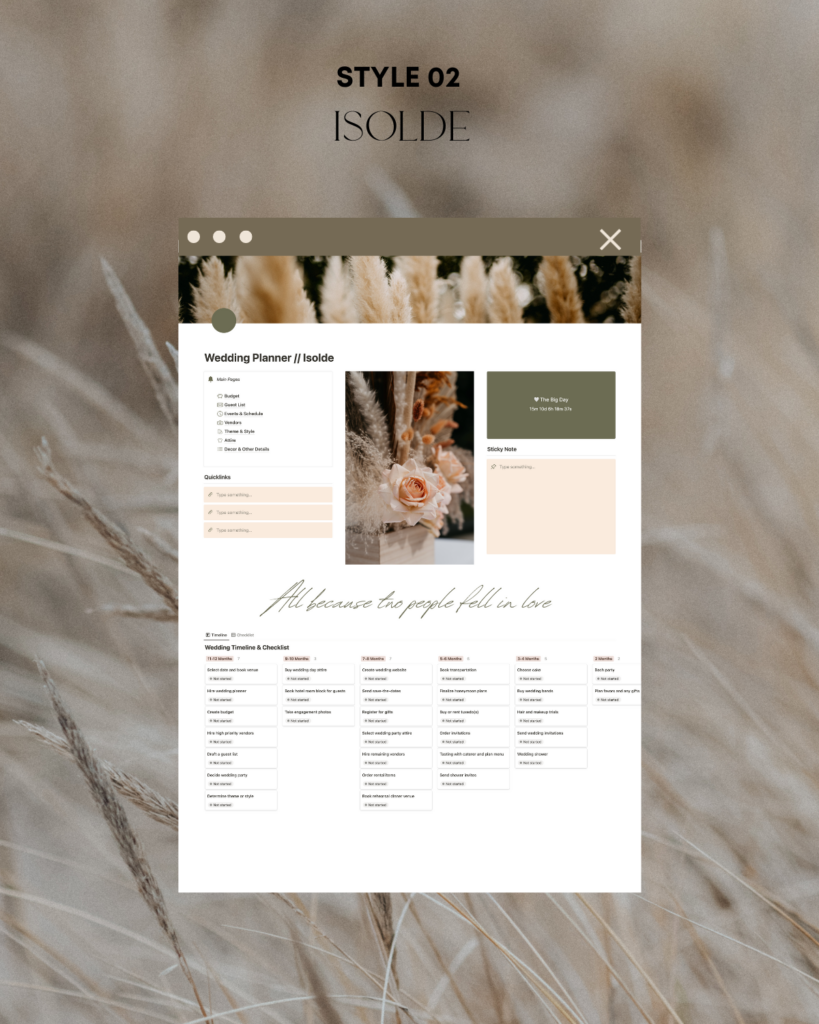 scorpio rising media notion wedding planner template in the style Isolde
