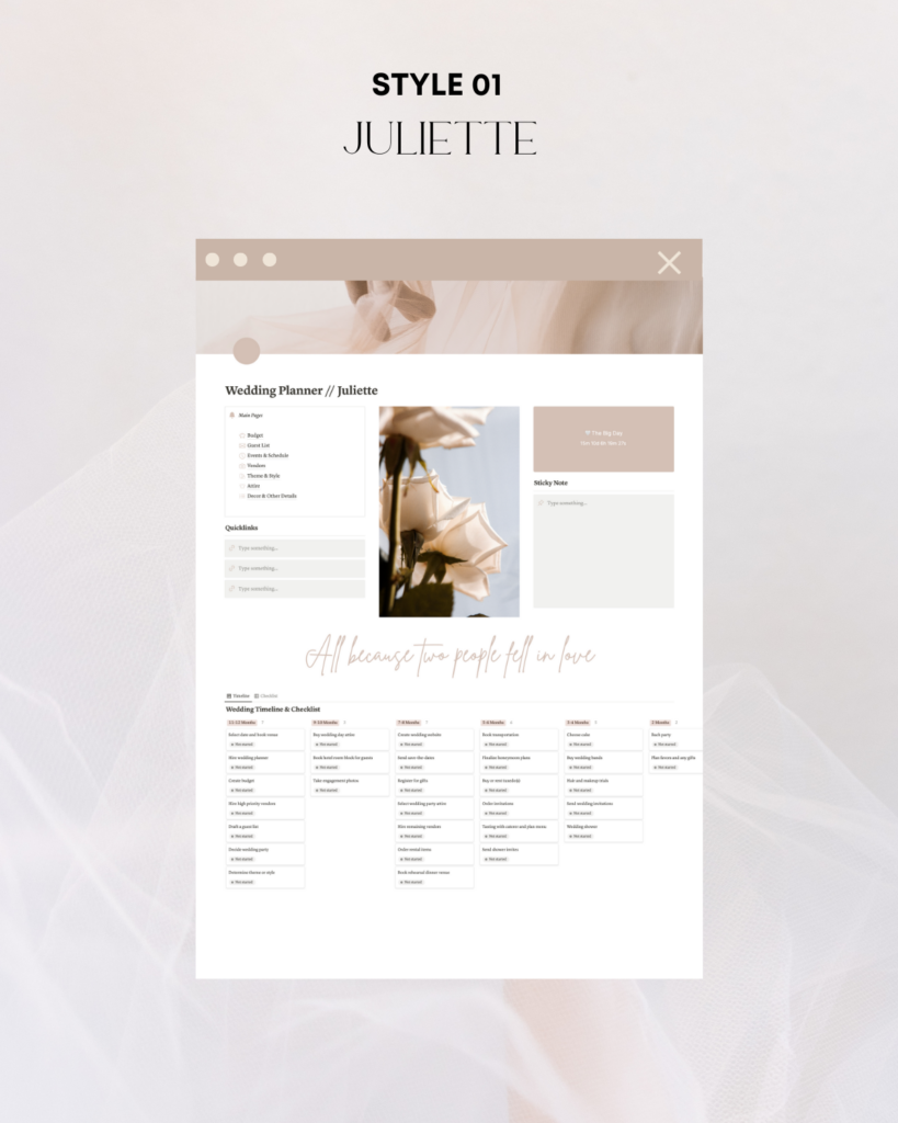 scorpio rising media notion wedding planner template in the style Juliette