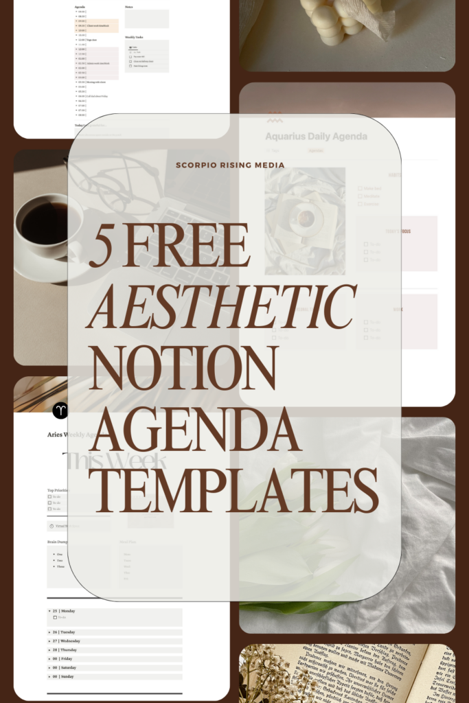 graphic that reads five free aesthetic notion agenda templates
