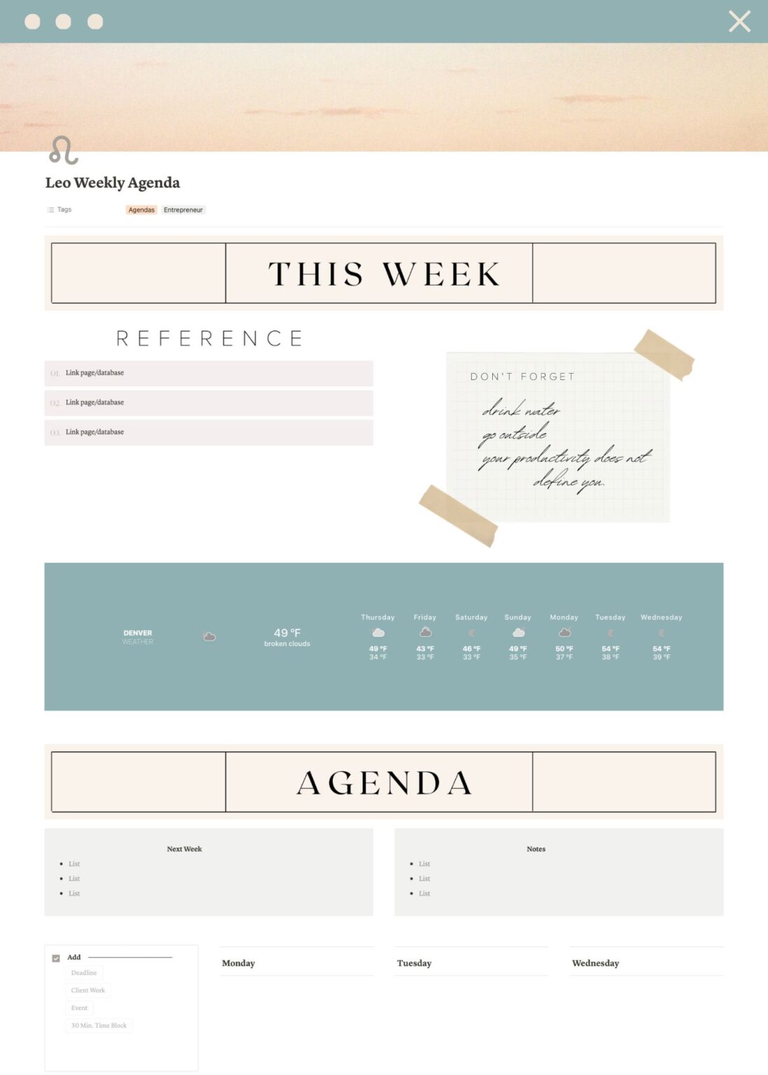 Five Free Aesthetic Agenda Templates For Notion - Scorpio Rising Media