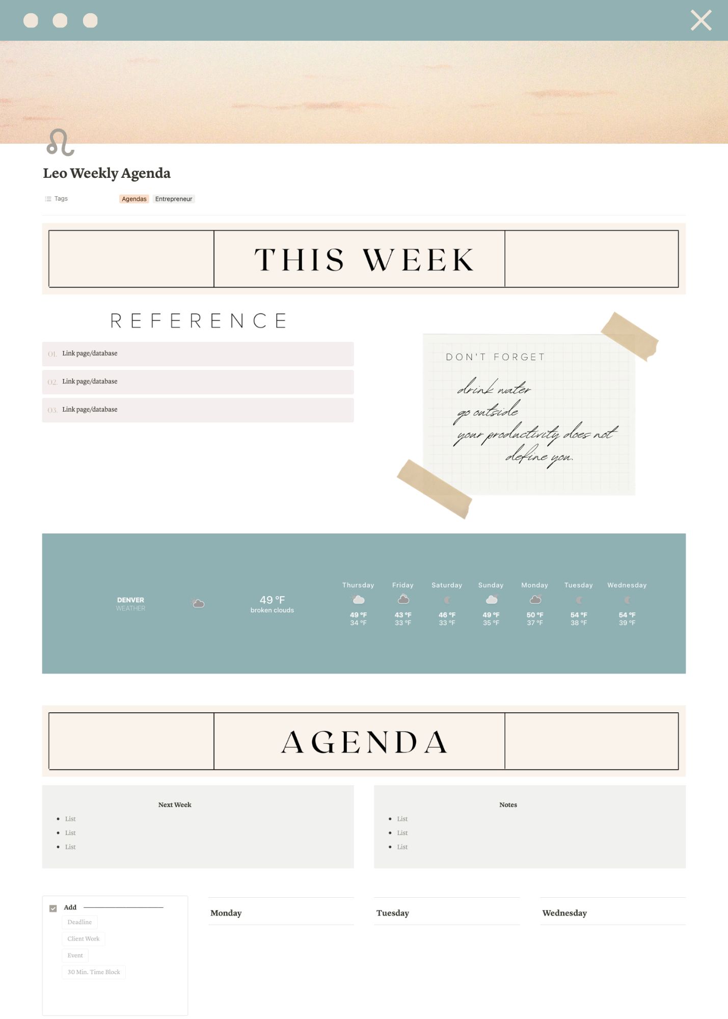 Five Free Aesthetic Agenda Templates for Notion - Scorpio Rising Media